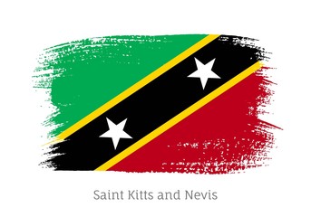 Saint Kitts and Nevis islands official flag in shape of paintbrush stroke. National identity sign for patriotic design. Grunge brush blot isolated vector illustration. Saint Kitts country nationality