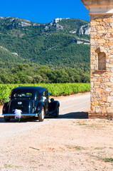 Citroën Traction Avant à l'entrée du vignoble