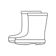 Vector silhouette of rubber boots for the garden on a white background. For agriculture and caring for plants and vegetables. Flat design of the item without filling. Vector and stock illustration.