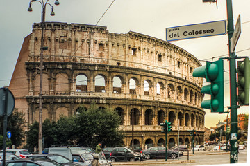 Colosseum, an oval amphitheatre in the centre of Rome, Italy. It was built primarily of travertine...
