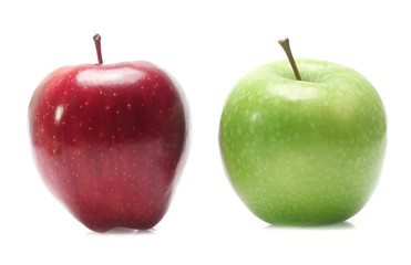 Green and red apple isolated on white background