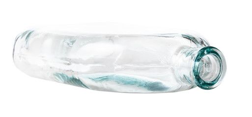 overturned empty clear flask isolated on white