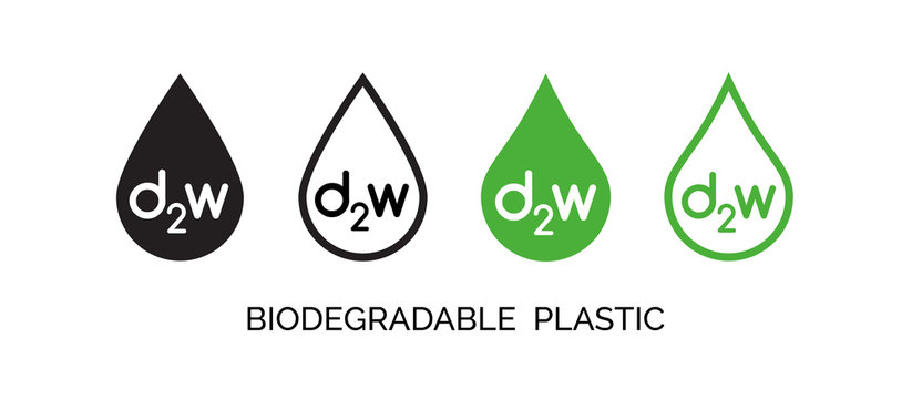 Vector Set Of Biodegradable Plastic Icons. D2w Different Signs