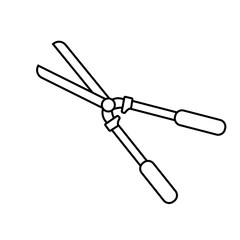 Vector silhouette of scissors for a garden on a white background. For agriculture and caring for plants and vegetables. Flat design of the item without filling. Vector and stock illustration.