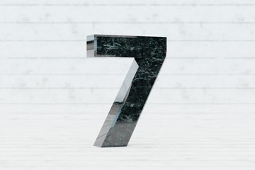 Marble 3d number 7. Dark green marble number on white wood background. 3d render.