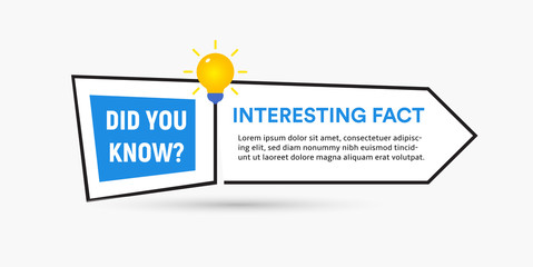 Web button template with question and an interesting fact, infographic element with light bulb icon and text inside, vector illustration