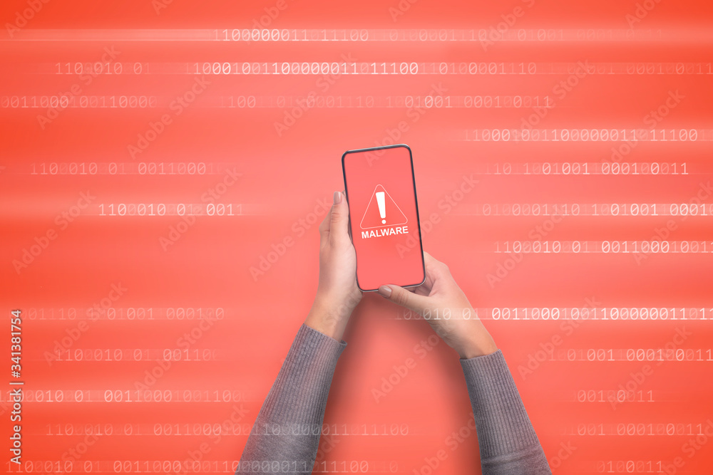 Poster malware notification. warning virus alert alarm on screen