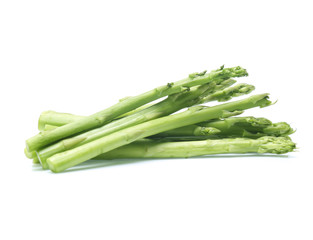 Fresh green asparagus on white