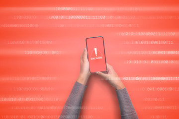 Malware notification. Warning virus alert alarm on screen