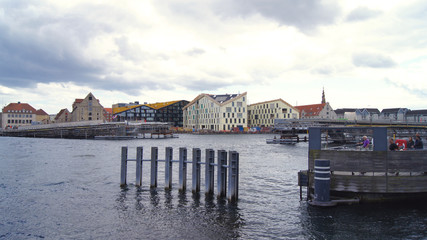 Fototapeta premium COPENHAGEN, DENMARK - JUL 06th, 2015: Unfinished Inner Harbor Bridge, construction site of Inderhavnsbroen