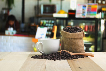 Hot Coffee cup  on the wooden table
