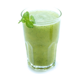 kiwi smoothie isolated on white background  in glass