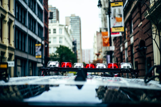 Roof of a police car in the streets of New York City, USA