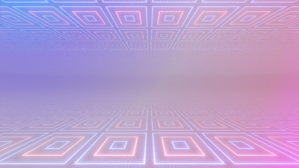 Fototapeta premium Disco club space illumination neon light room floor wall 3D illustration abstract background