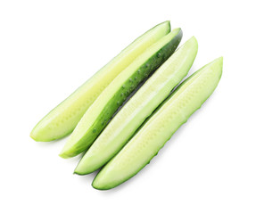 Green cut cucumber on white background