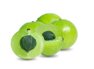 Indian gooseberry Phyllanthus emblica  amla  fruits  green isolated  white background