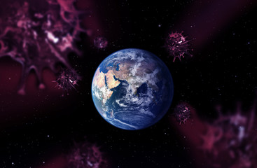 illness and virus corona virus pandemic coming to earth from out of space concept with 3d Illustration