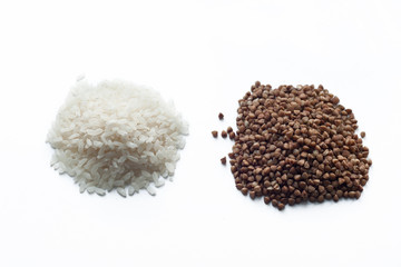 donation of food, rice and buckwheat 
on a white background, coronavirus food delivery