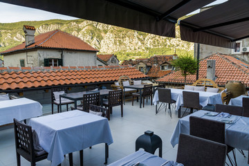 Obraz premium Sunny morning panoramic view of Kotor bay near old town, Montenegro.