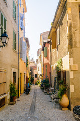 Narrow street in the Cote d'Azur village of Valbonne