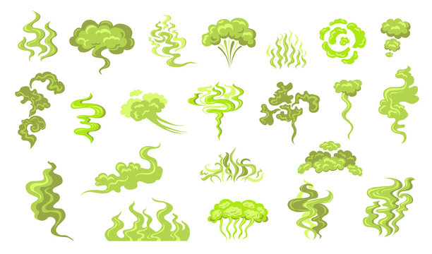 Smelling smoke flat icon kit. Cartoon bad odor cloud, green stinky aroma  and dirt toxic steam vector illustration set. Smell breath and stink fart  stench concept Stock Vector | Adobe Stock