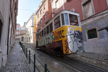 Naklejka na ściany i meble tram in Lisbon Portugal