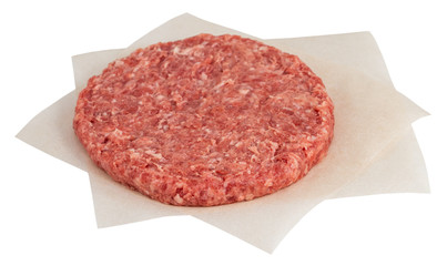 Raw fresh large beef burger isolated on white background