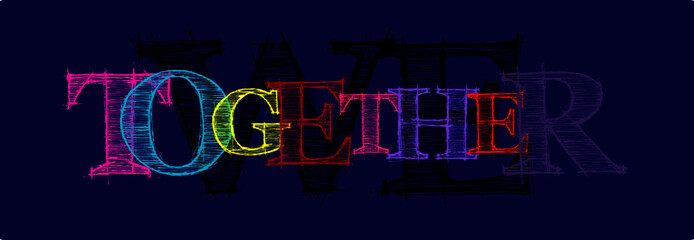LOGO  DEPICTING THE CONCEPT OF A TEAM  BY THE TOGETHER AND WE WORDS IN ABSTRACT STYLE. TEAM ICON.
