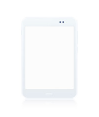 Realistic White Tablet and White Smartphone Mock Up with Blank Screen on White Background . Isolated Vector Elements