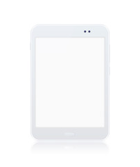 Realistic White Tablet and White Smartphone Mock Up with Blank Screen on White Background . Isolated Vector Elements