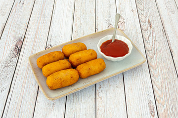 Delicious plate of ration of Spanish croquettes