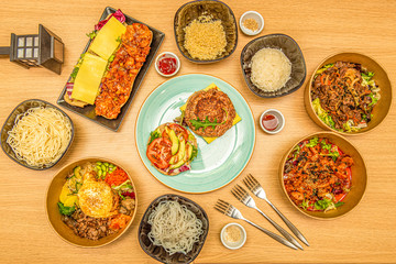 still life of korean food dishes