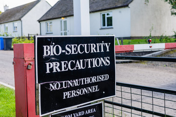 Sign at a rural college "Bio-security precautions"