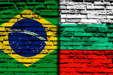 Brazil and Bulgaria flag on brick wall