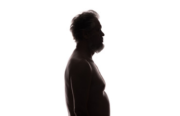 silhouette of a naked old man on a white background