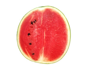 closeup of half of refreshing watermelon on a white background