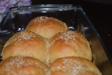 Whole Wheat buns with wooden background