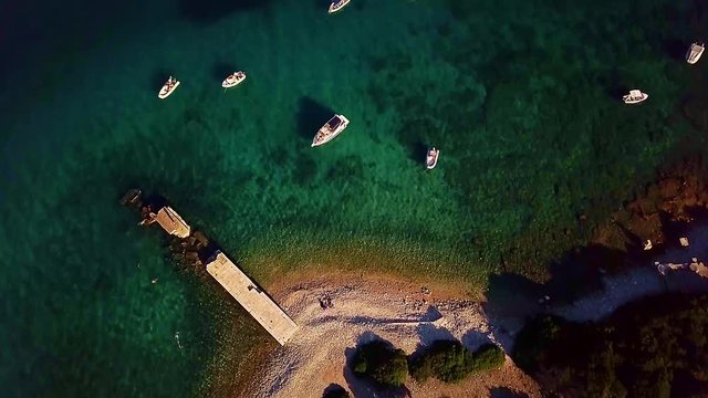 Aerial view from above of boats by the beach on water, Brijuni National Park, Istria, Croatia