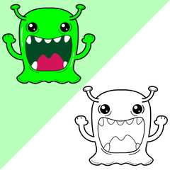 Green Monster Cute Sticker and Coloring