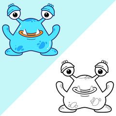 Blue Monster Cute Sticker and Coloring