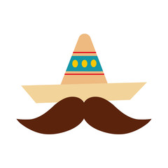 mexican culture hat and mustache fill style icon