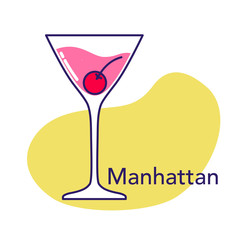 Alcoholic cocktail with cherry isolated on white background. Vector illustration