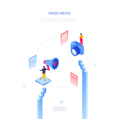 Mass media - modern isometric vector web banner