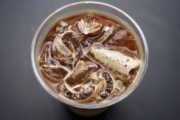 Cappuccino Coffee Ice in plastic cup.  