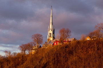 The 1854 Saint-Michel-de-Sillery church dominating a cape seen from the Champlain Boulevard during...