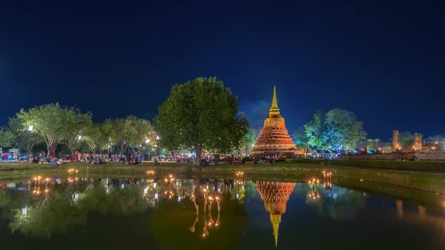 Amazing Loi Kra Tong festival at Sukhothai historical park Thailand