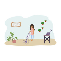 A group of people in a room. Vector illustration