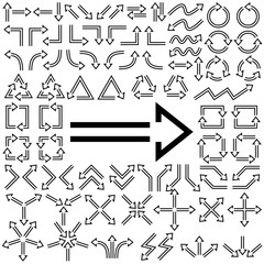 Big set of arrows. Black isolated on white background. Vector illustration.