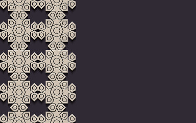 Fototapeta premium Arabic arabesque design greeting card for Ramadan Kareem, Islamic ornamental black and white detail of mosaic