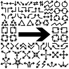 Big set of arrows. Black isolated on white background. Vector illustration.